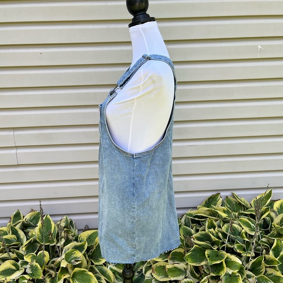 New Target Wild Fable Denim Jean Distressed Overall Mini Dress - Picture 7 of 8